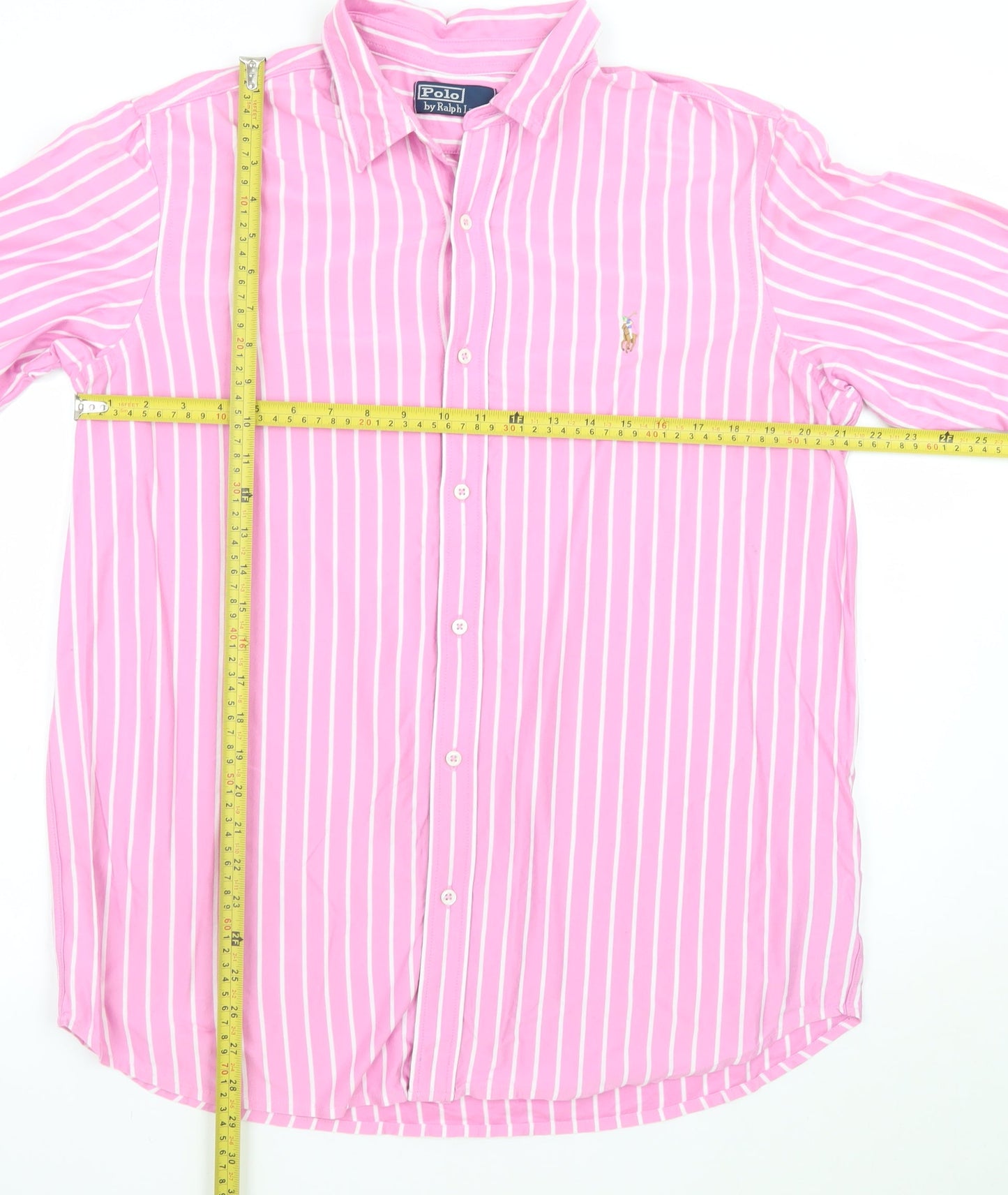 Ralph Lauren Men's Pink Striped Cotton Long Sleeve Button-Up Shirt L