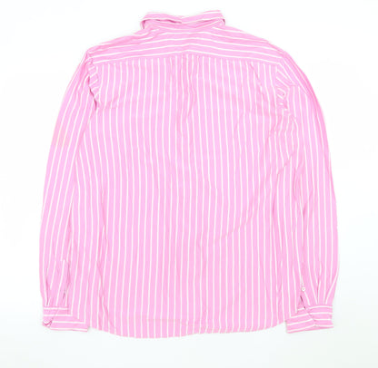 Ralph Lauren Men's Pink Striped Cotton Long Sleeve Button-Up Shirt L