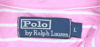 Ralph Lauren Men's Pink Striped Cotton Long Sleeve Button-Up Shirt L