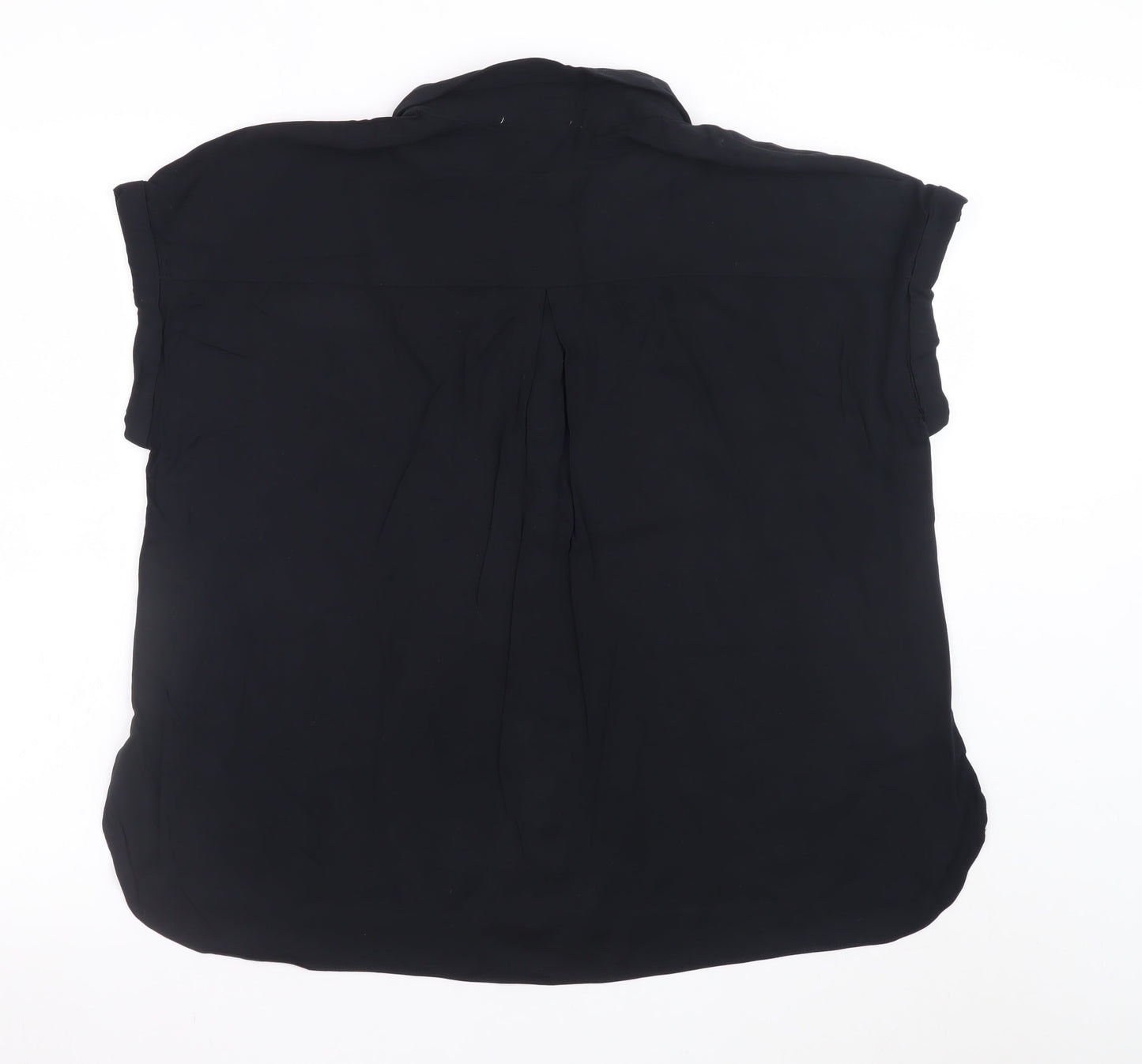 Rose + Olive Women's Black Collared Short Sleeve Rayon Blouse XL