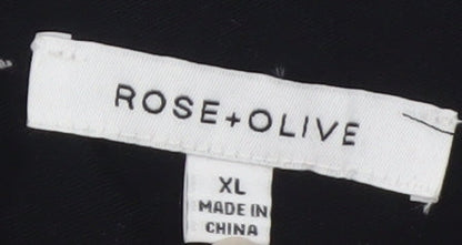 Rose + Olive Women's Black Collared Short Sleeve Rayon Blouse XL