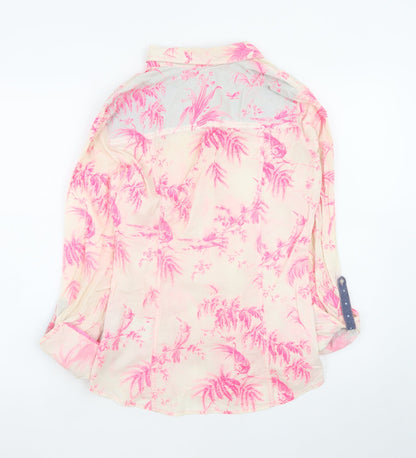 Guess Women's Pink Tropical Floral Cotton Button-Up Shirt Size 6
