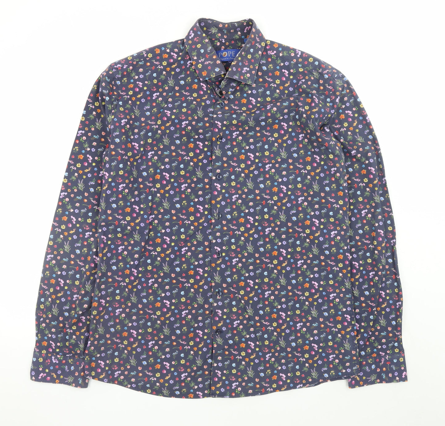 Pope Men’s Multicoloured Floral Cotton Long Sleeve Dress Shirt L