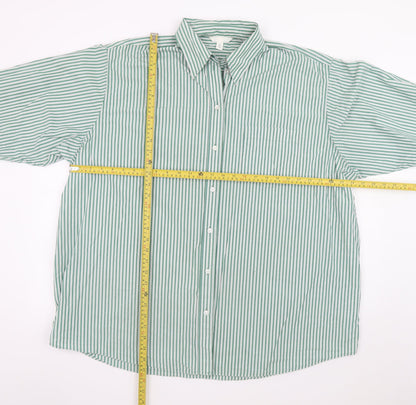 H&M Men's Green Striped Long Sleeve Cotton Dress Shirt Size S