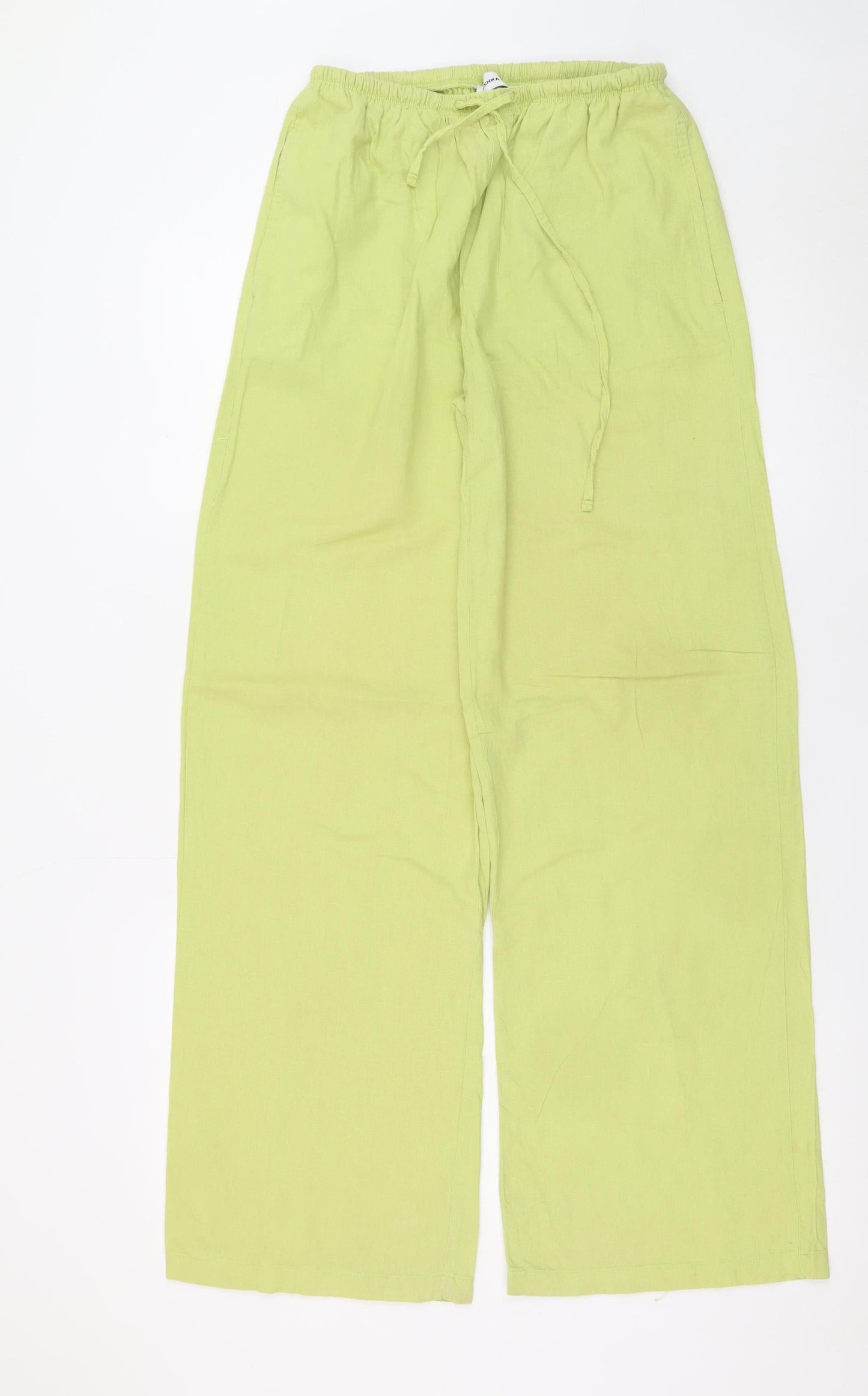 Bershka Womens Green Linen Wide-Leg Trousers Size S