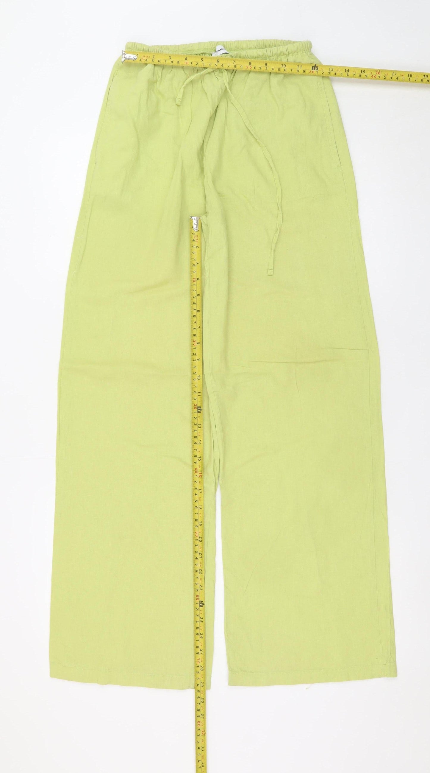Bershka Womens Green Linen Wide-Leg Trousers Size S