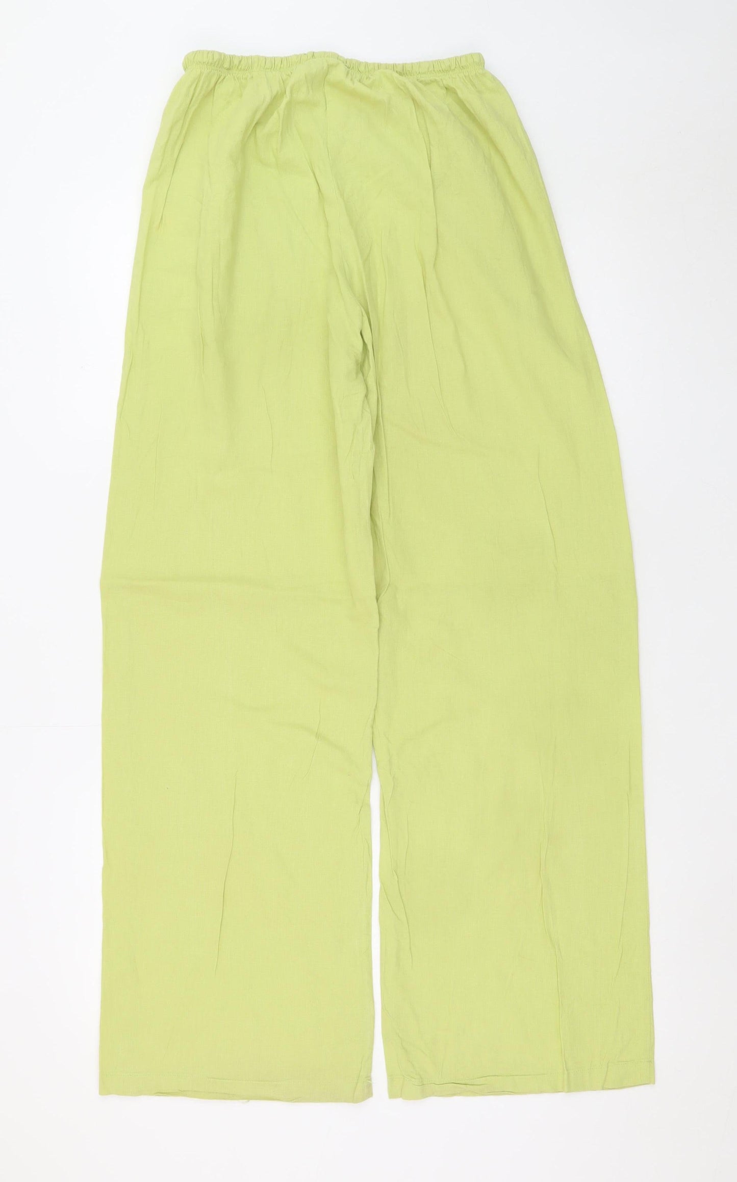 Bershka Womens Green Linen Wide-Leg Trousers Size S