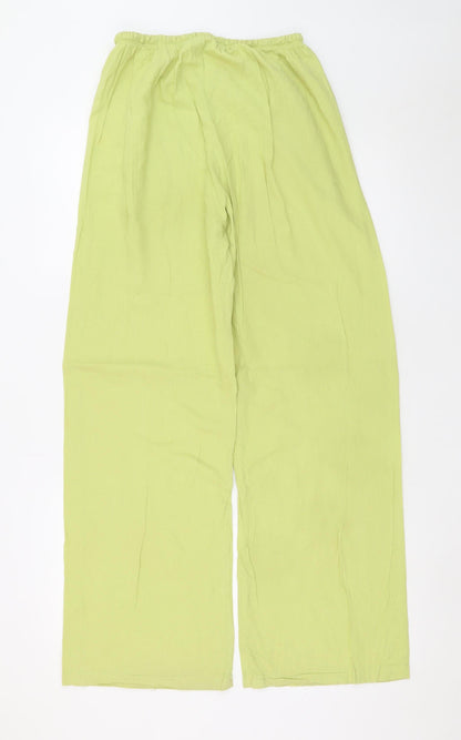 Bershka Womens Green Linen Wide-Leg Trousers Size S