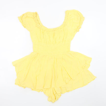 Blashe Women Yellow Rayon Playsuit Size M Ruffle Short Sleeve Summer