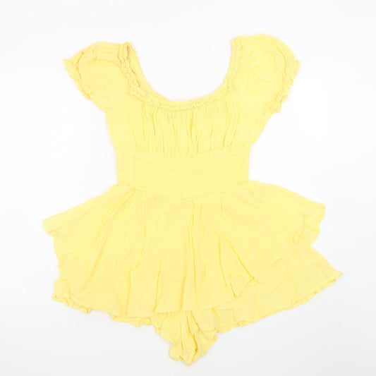 Blashe Women Yellow Rayon Playsuit Size M Ruffle Short Sleeve Summer