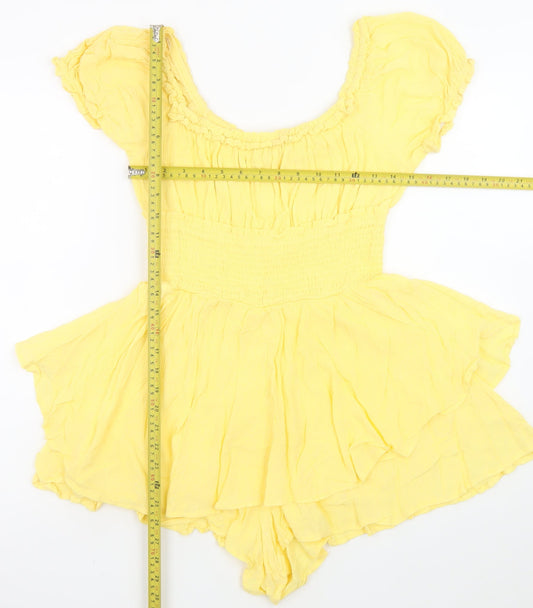 Blashe Women Yellow Rayon Playsuit Size M Ruffle Short Sleeve Summer