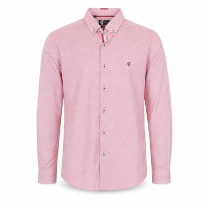 Front view of C&A Men’s Red Slim Fit Geometric Long Sleeve Button-Up Shirt, size 16.5