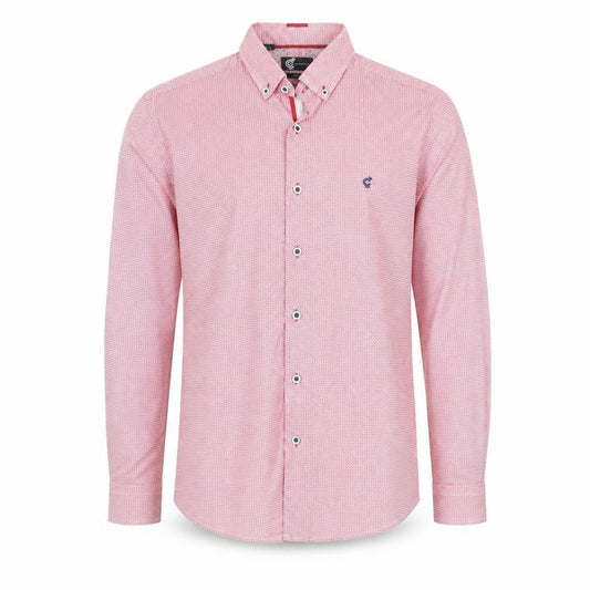 Front view of C&A Men’s Red Slim Fit Geometric Long Sleeve Button-Up Shirt, size 16.5