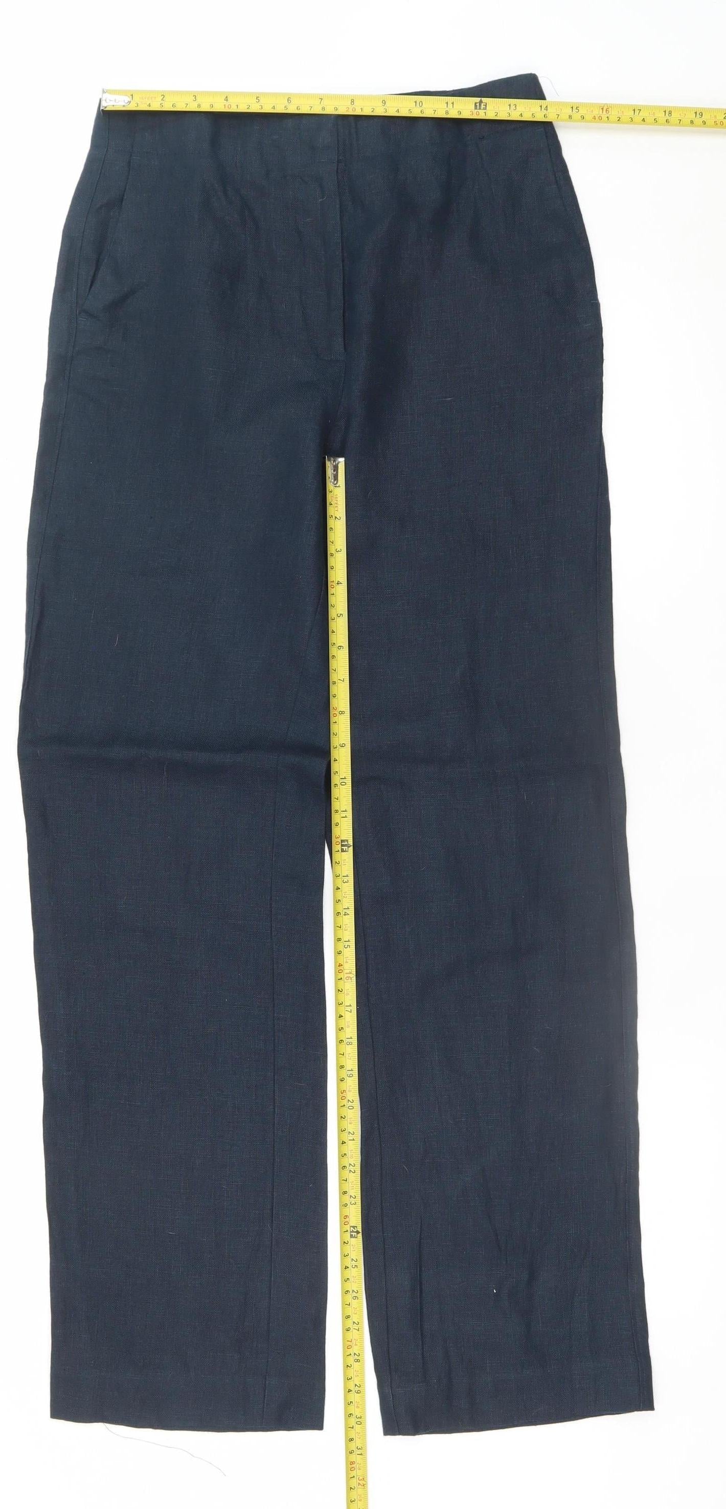Marks and Spencer Autograph Women’s Navy Linen Trousers Size 10 Regular Fit