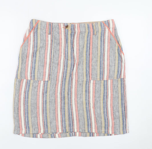 Next Women’s Multicoloured Striped Linen Blend Knee Length Skirt Size 12