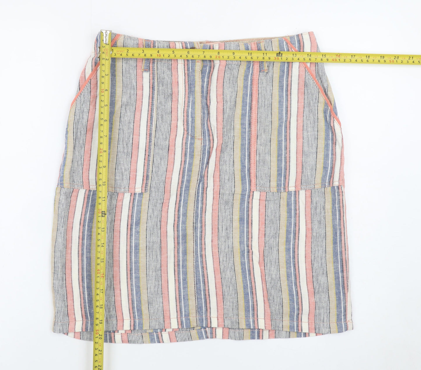 Next Women’s Multicoloured Striped Linen Blend Knee Length Skirt Size 12