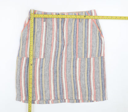 Next Women’s Multicoloured Striped Linen Blend Knee Length Skirt Size 12
