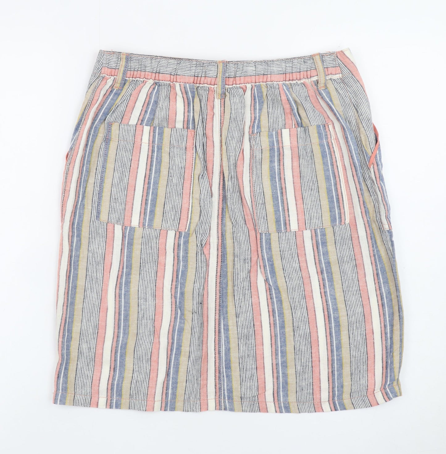 Next Women’s Multicoloured Striped Linen Blend Knee Length Skirt Size 12