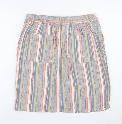 Next Women’s Multicoloured Striped Linen Blend Knee Length Skirt Size 12