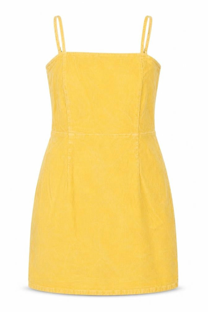 Front view of ASOS Women’s Yellow Corduroy Bodycon Dress UK 14