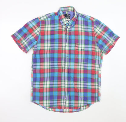 Dario Beltran Men's Multicoloured Plaid Button-Down Short Sleeve Cotton Shirt M