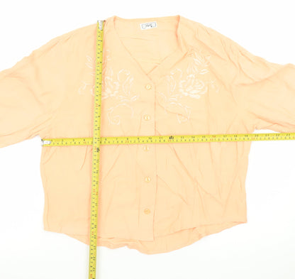 Oui Women's Orange Embroidered Viscose Long Sleeve Blouse Size 14