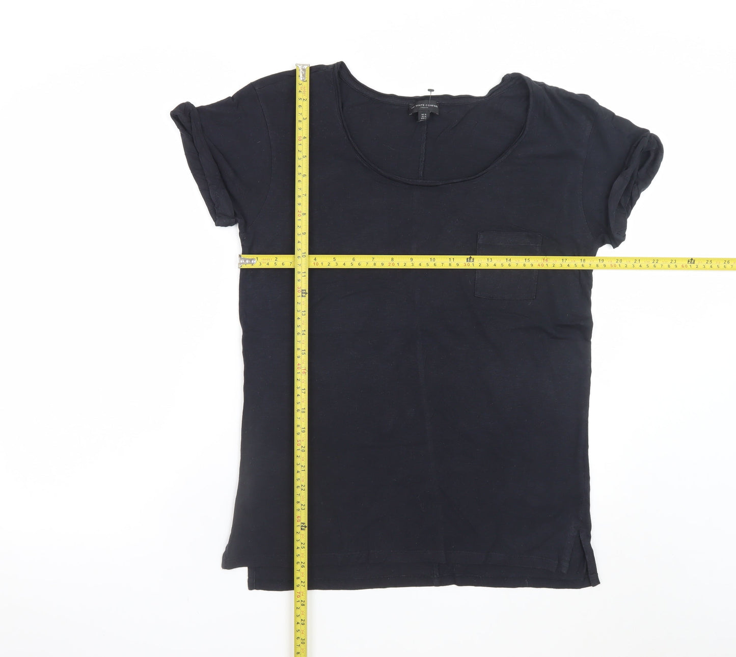 The White Company Women Black Cotton Modal Short Sleeve T-Shirt UK 14