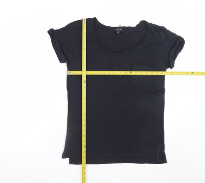 The White Company Women Black Cotton Modal Short Sleeve T-Shirt UK 14