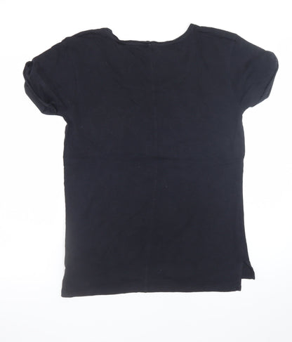 The White Company Women Black Cotton Modal Short Sleeve T-Shirt UK 14