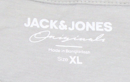 Jack & Jones Men's Grey Colourblock Logo Crew Neck T-Shirt XL
