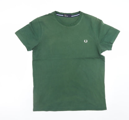 Fred Perry Men's Green Cotton Short Sleeve Crew Neck T-Shirt M