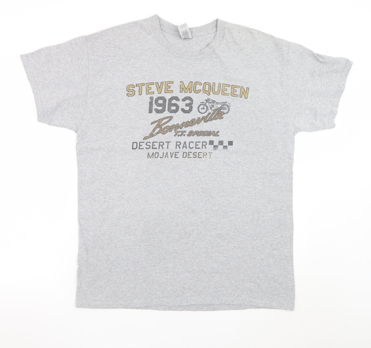 Gildan Men's Grey Steve McQueen Desert Racer Graphic T-Shirt Size L