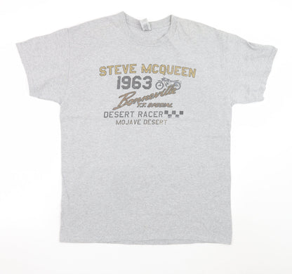 Gildan Men's Grey Steve McQueen Desert Racer Graphic T-Shirt Size L