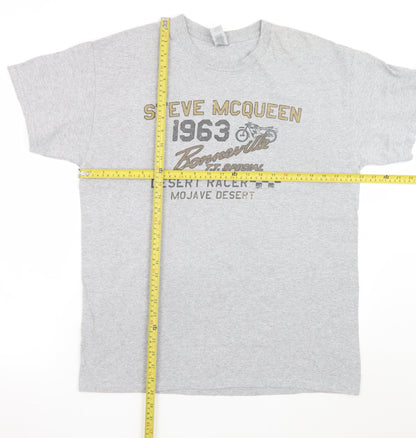 Gildan Men's Grey Steve McQueen Desert Racer Graphic T-Shirt Size L