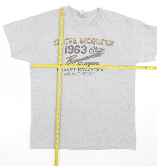Gildan Men's Grey Steve McQueen Desert Racer Graphic T-Shirt Size L