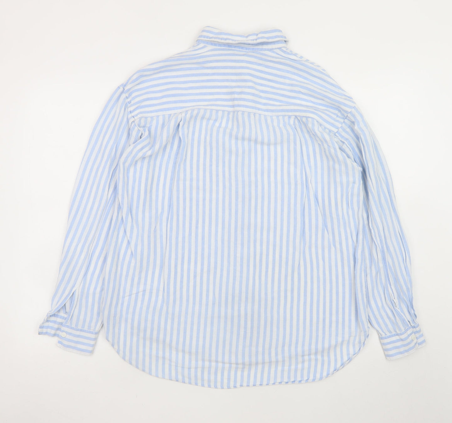 Stradivarius Women’s Blue Striped Cotton Button-Up Shirt Size 12