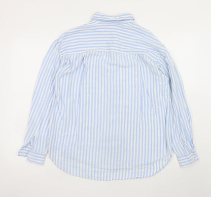 Stradivarius Women’s Blue Striped Cotton Button-Up Shirt Size 12