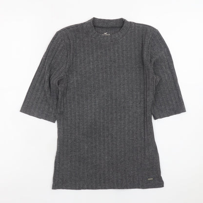 Hollister Women's Grey Slim Fit Knit 3/4 Sleeve T-Shirt S