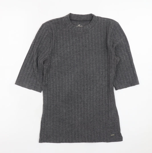 Hollister Women's Grey Slim Fit Knit 3/4 Sleeve T-Shirt S