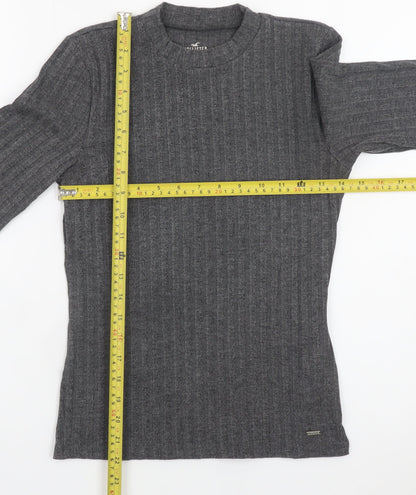 Hollister Women's Grey Slim Fit Knit 3/4 Sleeve T-Shirt S