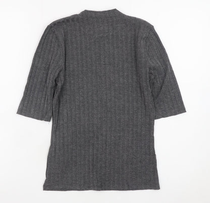 Hollister Women's Grey Slim Fit Knit 3/4 Sleeve T-Shirt S