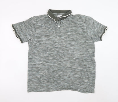 Easy Men’s Grey Striped Cotton Polo Shirt XL Casual Collared Top