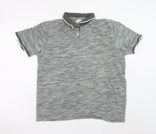 Easy Men’s Grey Striped Cotton Polo Shirt XL Casual Collared Top