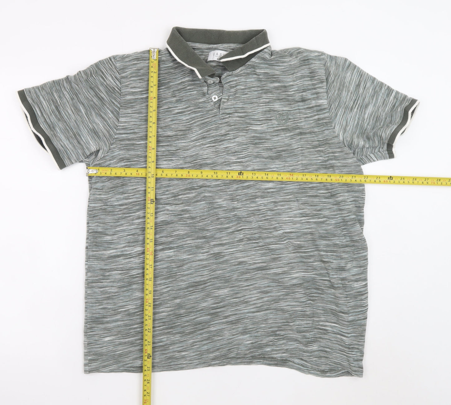 Easy Men’s Grey Striped Cotton Polo Shirt XL Casual Collared Top