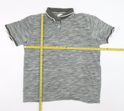 Easy Men’s Grey Striped Cotton Polo Shirt XL Casual Collared Top