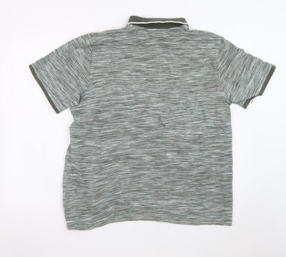 Easy Men’s Grey Striped Cotton Polo Shirt XL Casual Collared Top