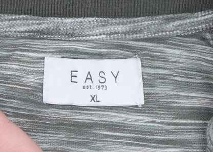 Easy Men’s Grey Striped Cotton Polo Shirt XL Casual Collared Top