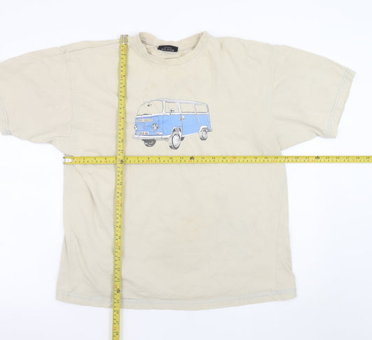 Cedarwood State Men's Beige XL Retro Car Graphic Cotton T-Shirt