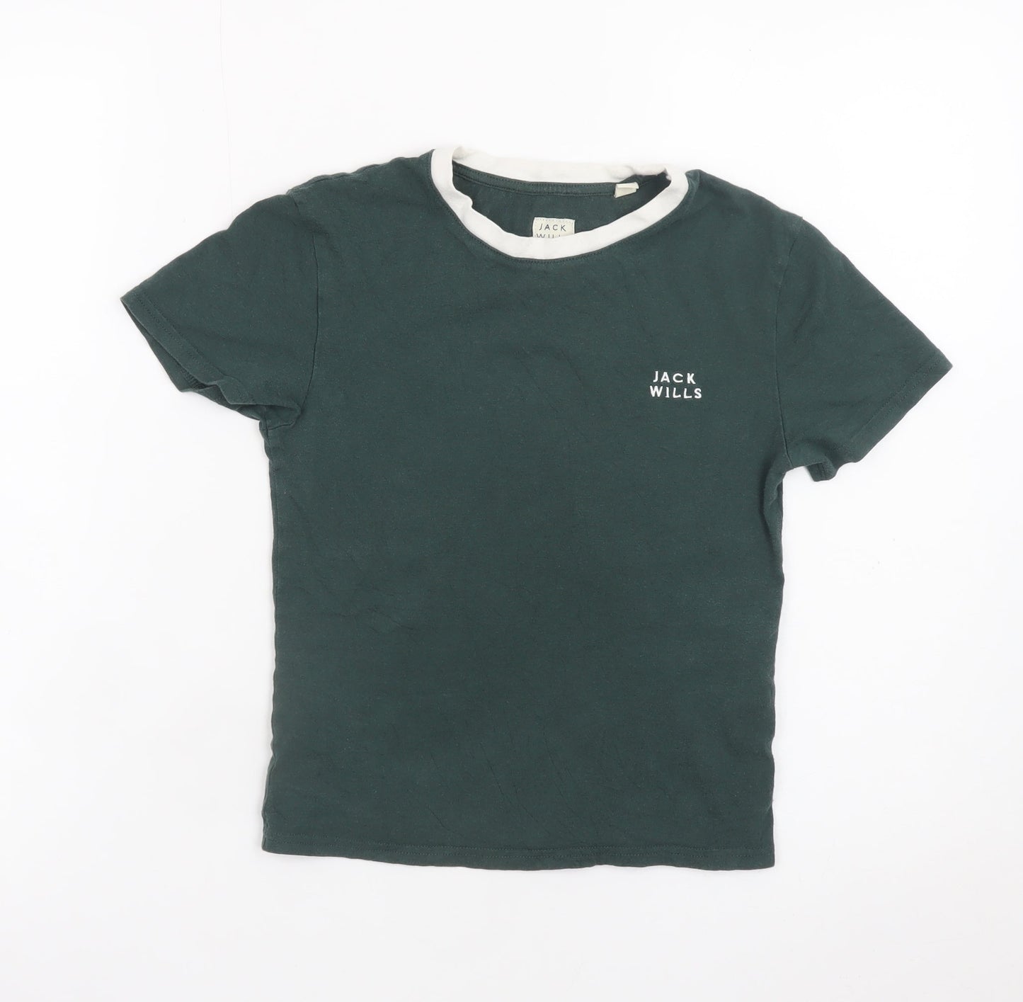 Jack Wills Womens Green Ringer T-Shirt Size 6 Cotton Casual Top