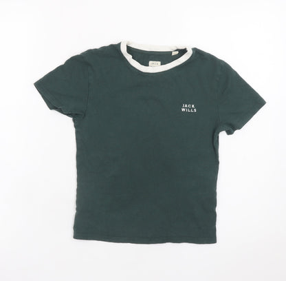 Jack Wills Womens Green Ringer T-Shirt Size 6 Cotton Casual Top